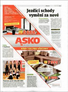 atypická inzerce napříč stranou pro Asko nábytek v novinách