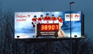 speciální interaktivní billboard odpočítávající čas do začátku mistrovství světa v hokeji