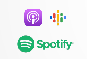 ikony jednotlivých aplikací pro přehrávání hudby a podcastů