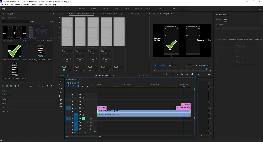 Nástroje zvuku v aplikaci na úpravu videa Premiere Pro