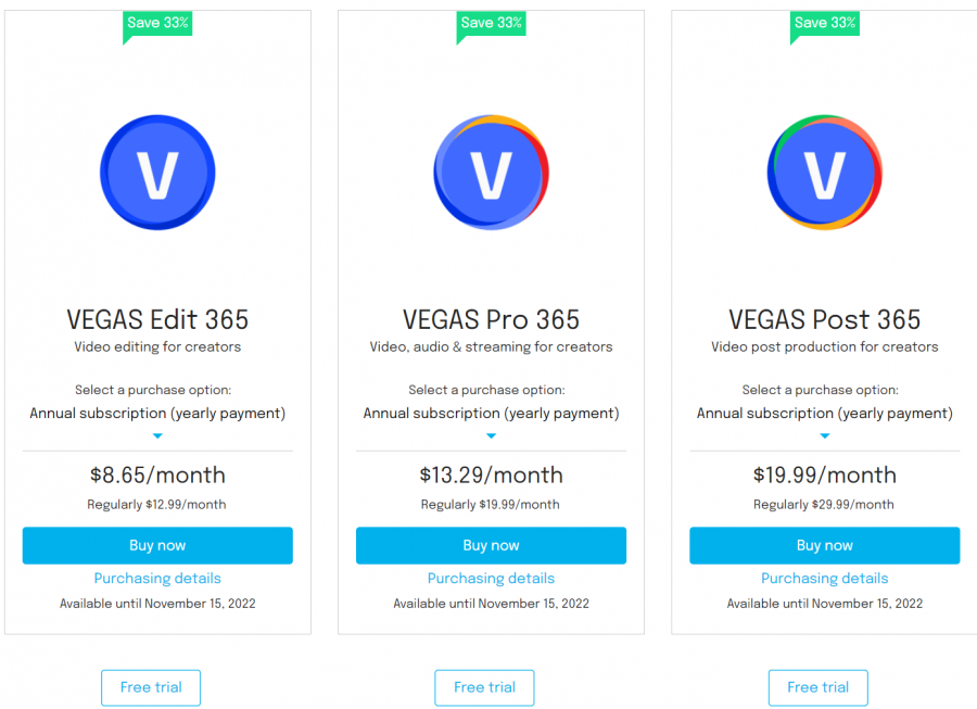Vegas Pro - ceník; zdroj: vegascreativesoftware.com Vegas pro cena